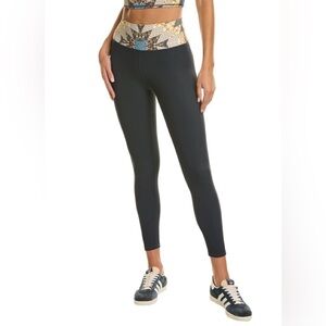 Z Supply Ribbed Quilt Print 7/8 Length Leggings SZ L Deep Navy